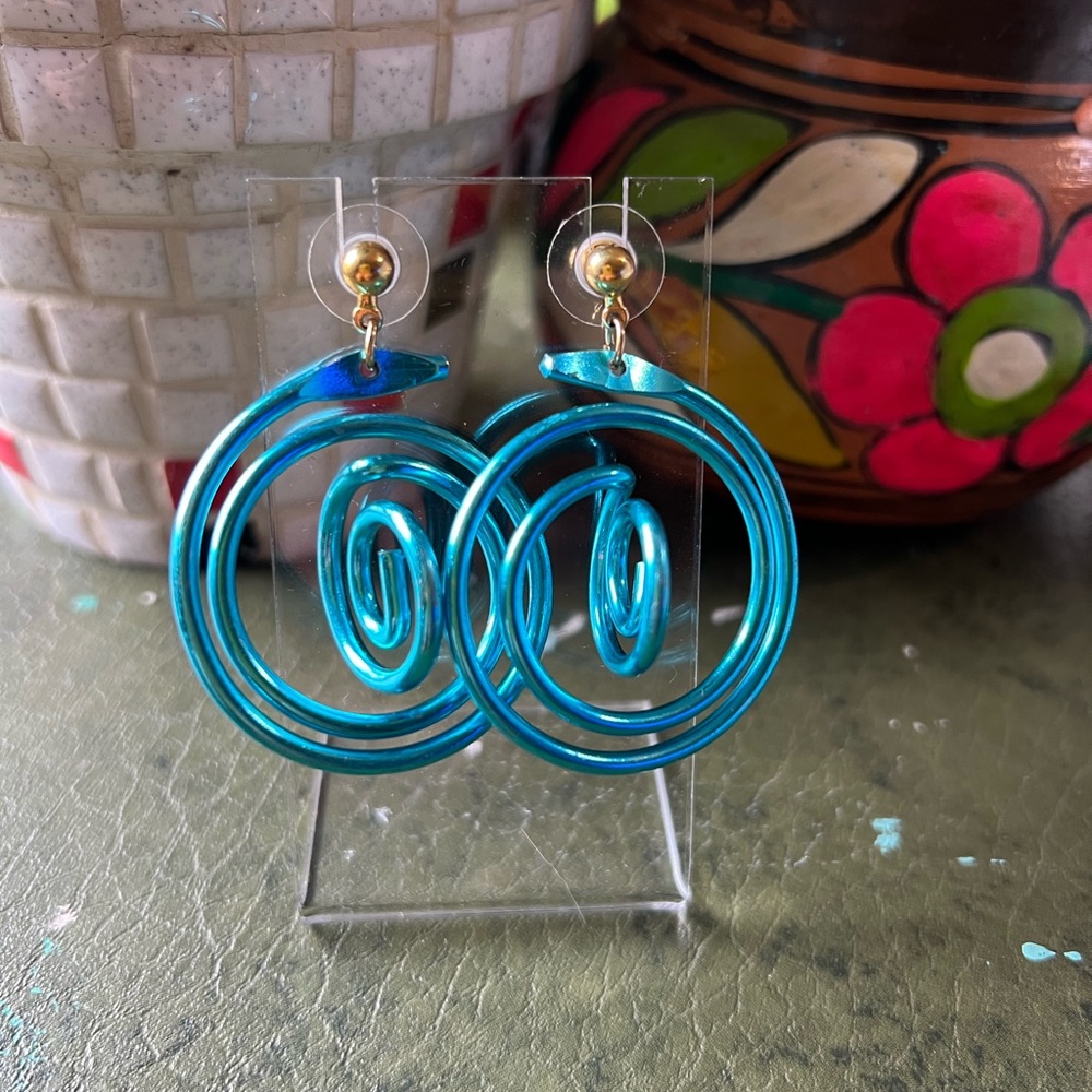 Blue Aluminum Coiled Wire Earrings